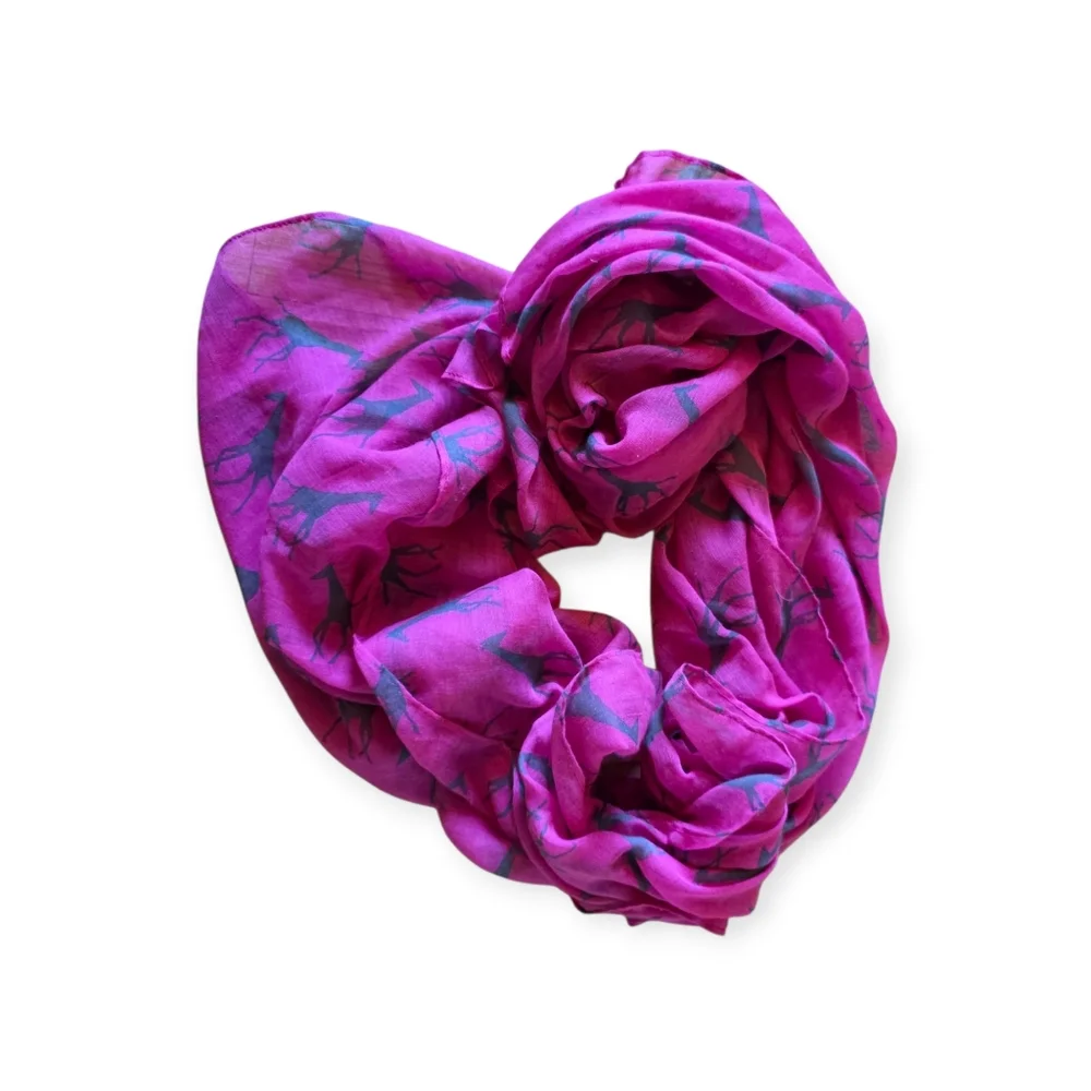 Hot Pink With Gray Giraffe Print Scarf 70